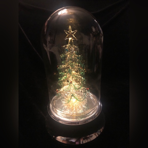 Beautiful Vintage Spun Glass Spinning Christmas Tree Under Dome Wind Up Musical - Picture 9 of 11